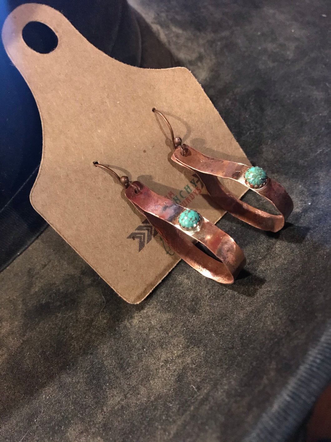 Copper turquoise hoops